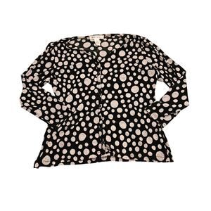 Rafael Womens Large Black White Polka Dot Sheer Blouse Button Front Stretch